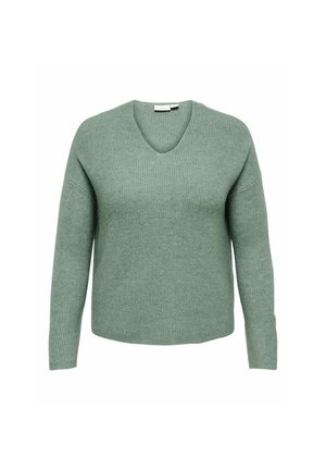 ONLY Carmakoma, CARCAMILLA V-NECK L/S PULLOVER KNT NOOS - Πουλόβερ - laurel wreath