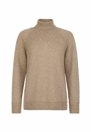 Beige turtle neck sweater lavet af blødt stof, med ribbet halsudskæring, raglanærmer og afslappet pasform, samt fine søm detaljer.
