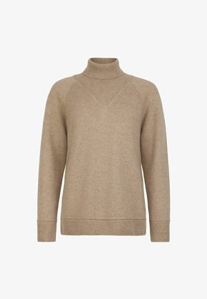 Beige turtle neck sweater lavet af blødt stof, med ribbet halsudskæring, raglanærmer og afslappet pasform, samt fine søm detaljer.