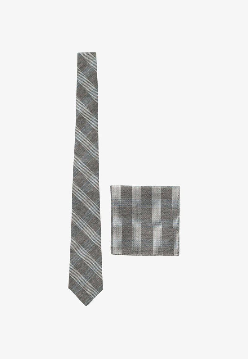 Next SAGE WITH FLORAL SET - Nosinaitė į švarko kišenę - light grey light blue check