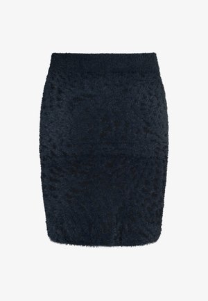 Gonna a matita fuzzy blu navy con vita alta, superficie testurizzata e forma aderente, progettata per esaltare la silhouette.