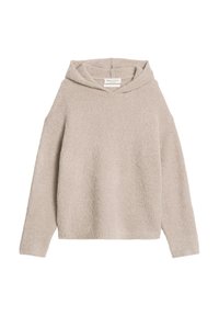 Felpa leggera beige chiaro realizzata in un morbido tessuto testurizzato. Presenta una vestibilità rilassata, maniche lunghe e una tasca frontale a marsupio.