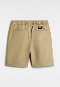 Khaki szorty wykonane z lekkiego materiału, z elastycznym pasem, dwiema tylnymi kieszeniami oraz metką marki Vans na plecach.