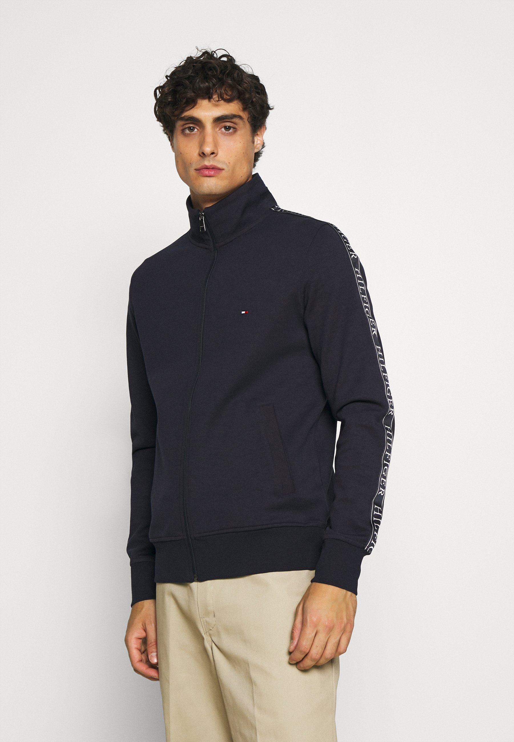tommy hilfiger tri tape zip through moletom com capuz