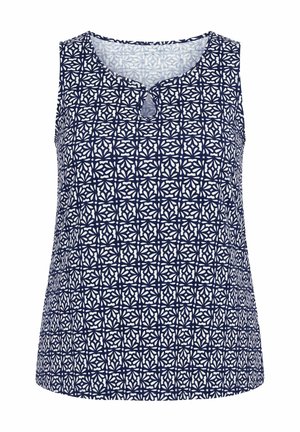 Ulla Popken, FLORAL TILE PRINT KEYHOLE CUTOUT TANK TOP - Top - marine