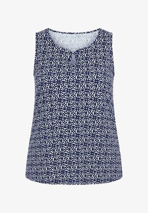Ulla Popken, FLORAL TILE PRINT KEYHOLE CUTOUT TANK TOP - Top - marine