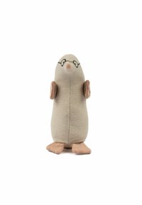 Plush toy shaped like a mole, featuring a beige textured body, pink feet, and small glasses embroidered on its face.
