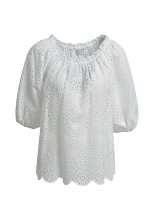 MILANO ITALY, MILANO ITALY BLUSE KURZARM MIT LOCHSTICKEREI - Bluse - white