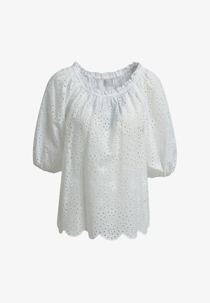 MILANO ITALY, MILANO ITALY BLUSE KURZARM MIT LOCHSTICKEREI - Bluse - white