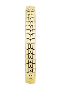 Bracelet jonc en métal doré avec un design lisse et arrondi, présentant un motif répétitif de formes alternées et une finition brillante.