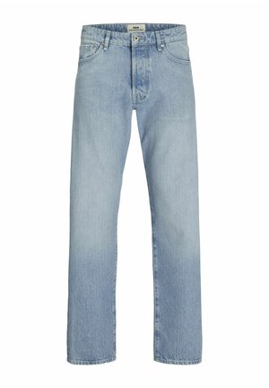 Svetlomodré džíny s rovnými nohavicami, piatimi vreckami a klasickým zapínaním na gombík a zips. Obsahujú jemné vyblednutie.