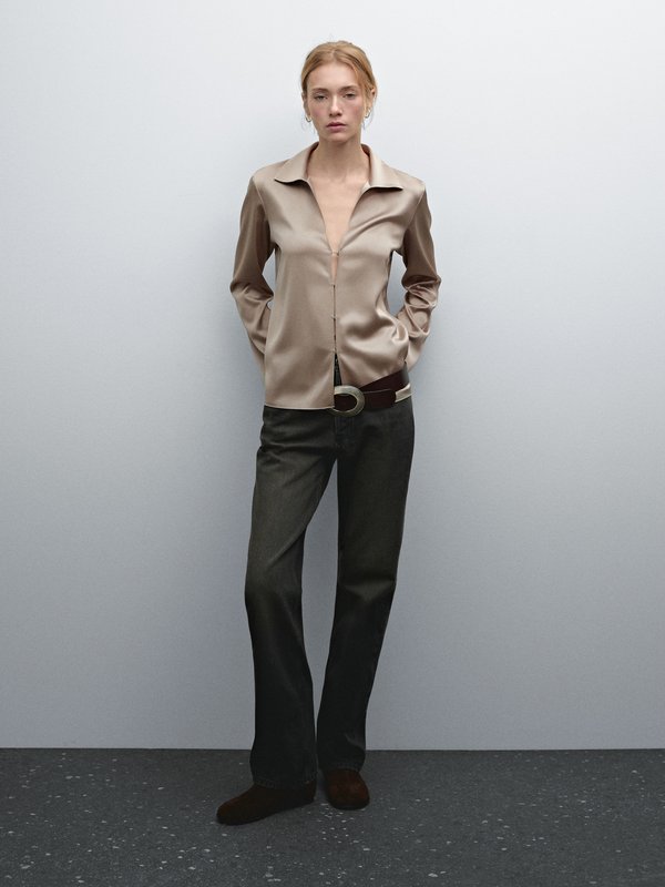 WITH BUTTON DETAILS - Button-down blouse - BEIGE4