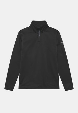 Pullover nero in pile con maniche lunghe, collo con mezza cerniera e logo O'Neill sulla cerniera e sulla manica sinistra.