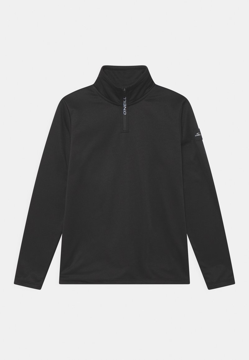 Polaire noire à manches longues avec col demi-zip et logo O'Neill sur la fermeture éclair et la manche gauche.