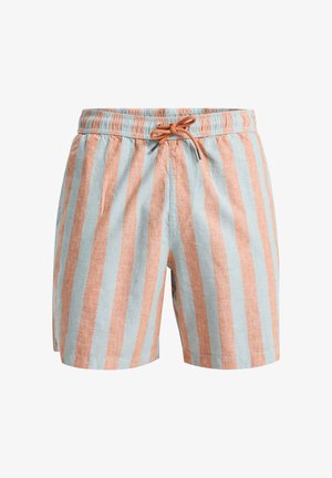 Shorts a righe in blu chiaro e arancione. Realizzati in tessuto leggero con vita elastica e cordoncino per la regolazione.