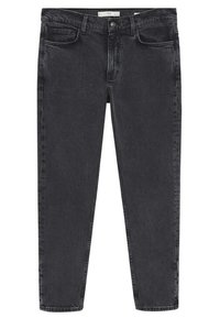 Musta farkut suoralla leikkauksella, viiden taskun muotoilu ja ruosteenruskeat saumat. Varustettu vyölenkeillä ja napillinen vetoketju.