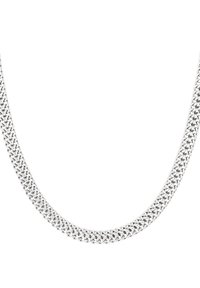 Collana in argento con design a maglia piana, finitura lucida e superficie liscia, adatta a vari stili.