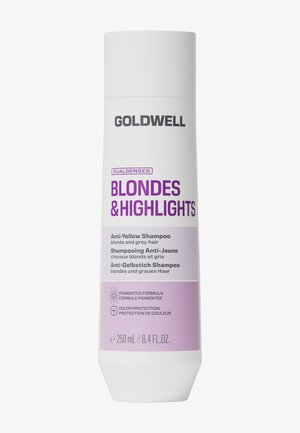 Goldwell Blondes & Highlights Anti-Geel shampoo voor blond en grijs haar, gepigmenteerde formule, kleurbehoud, 250 ml fles.