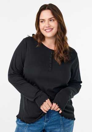 MIT KNÖPFEN UND WELLIGEN KANTEN - Langærmet T-shirt - black