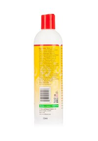 Clear plastic bottle with a red flip-top lid. Yellow and white label featuring black text and a barcode, with ingredient list on the back.