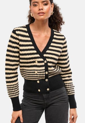 V-NECK STRIPE LONG SLEEVE  - Kardigán - black white
