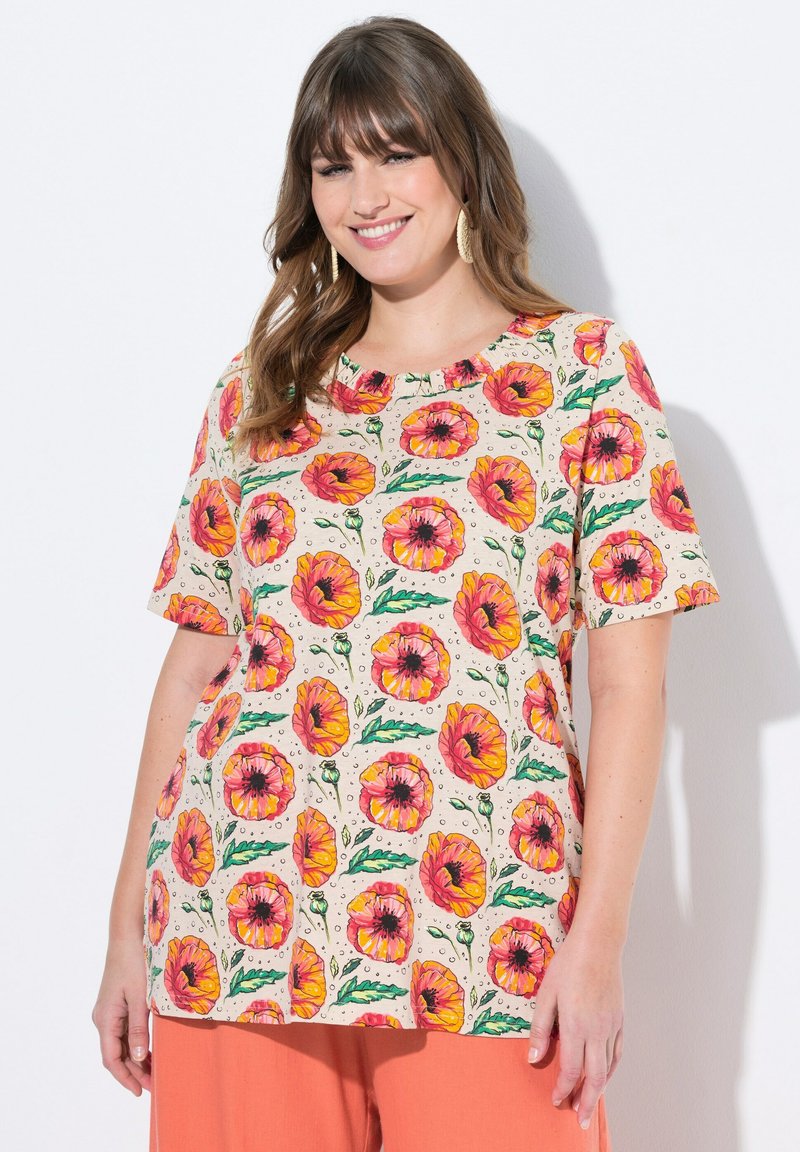 Ulla Popken SHORT SLEEVE POPPY - Camiseta estampada - pearl white