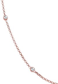 Rose gold kædelys med cirkulære led, prydet med tre klare ædelsten jævnt fordelt langs længden. Simpelt og elegant design.