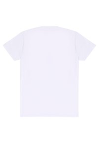 Bílá bavlněná tričko, krátké rukávy, klasický výstřih, hladká textura, žádné viditelné vzory nebo grafika, standardní střih, hladký zadní díl.