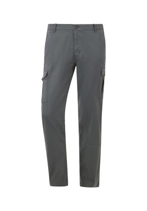 Gray cargo pants made from a lightweight material, featuring two side pockets, a flat front, and straight-leg design.