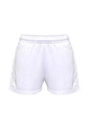 Short blanc de sport avec taille élastique et détail discret de bande latérale, conçu pour le sport ou une tenue décontractée.