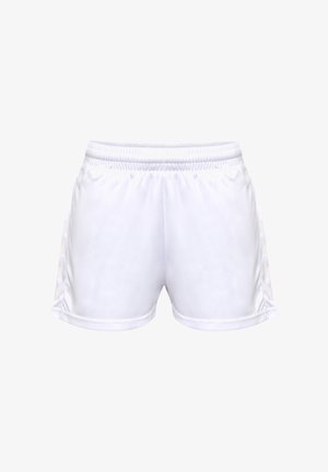Short blanc de sport avec taille élastique et détail discret de bande latérale, conçu pour le sport ou une tenue décontractée.