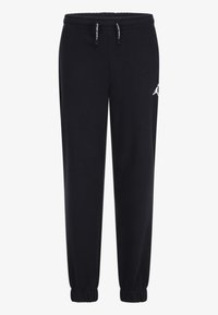 Pantalones de chándal negros confeccionados en una mezcla de algodón, con una cintura elástica, cordón ajustable y puños ajustados. Incluye un logo blanco en el lateral.