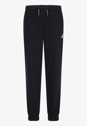 Pantalones de chándal negros confeccionados en una mezcla de algodón, con una cintura elástica, cordón ajustable y puños ajustados. Incluye un logo blanco en el lateral.