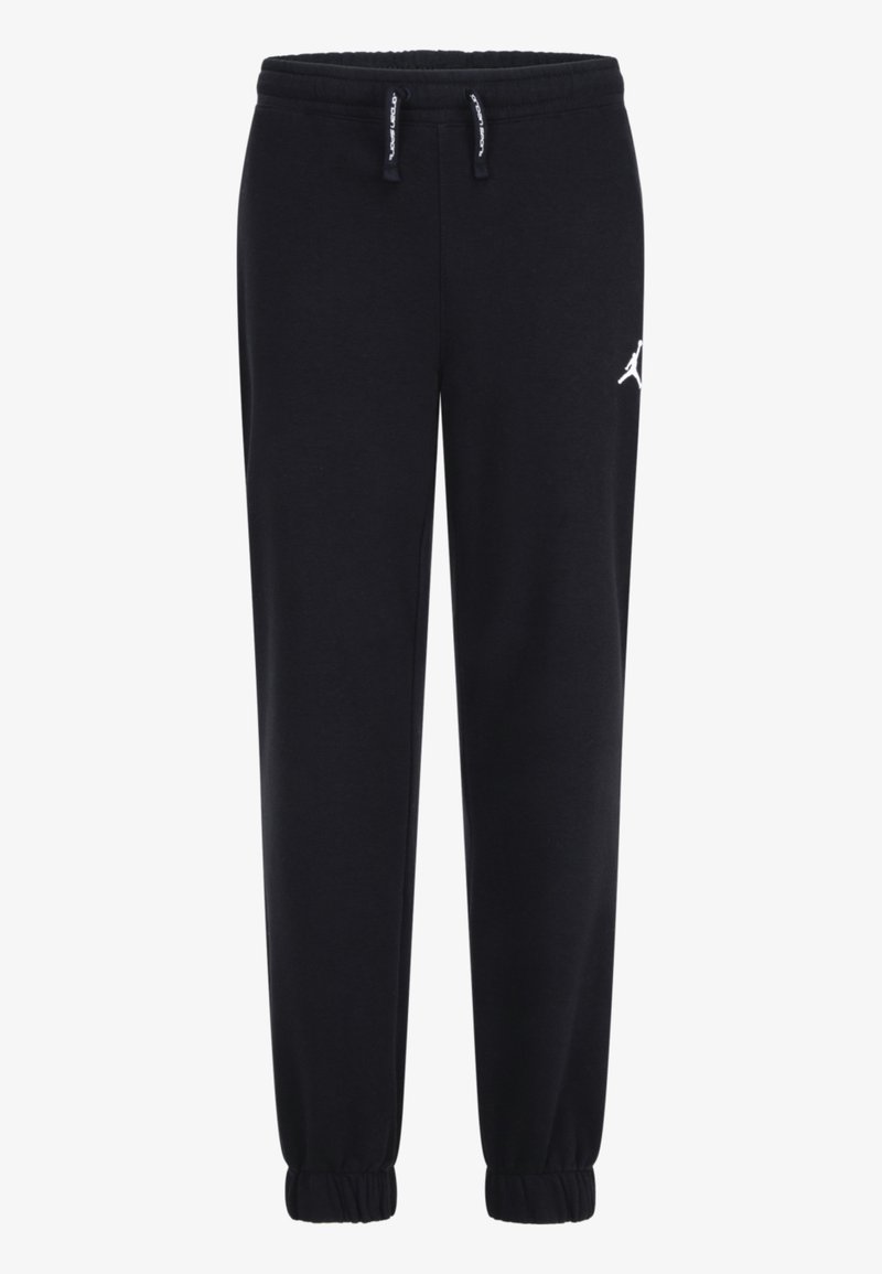 Pantalones de chándal negros confeccionados en una mezcla de algodón, con una cintura elástica, cordón ajustable y puños ajustados. Incluye un logo blanco en el lateral.