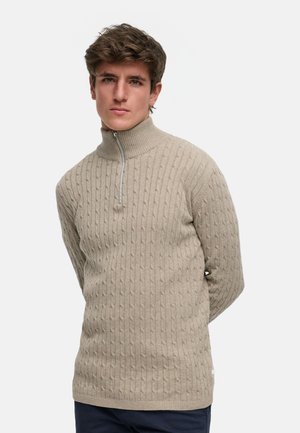 CABLE HALF-ZIP - Strikkegenser - beige mix