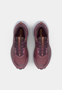 Burgundy running shoes with a breathable mesh upper, grey sole, and contrasting accents. Features a cushioned tongue and lace-up design.