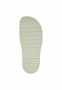 Semelle de chaussure en caoutchouc de couleur claire avec des rainures horizontales et verticales pour une meilleure adhérence. Présente le logo en relief "s.Oliver" près du bas.