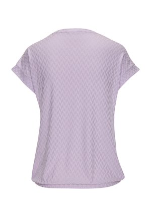 Lila T-shirt met korte mouwen en een subtiel chevronpatroon, een ontspannen pasvorm en een afgeronde zoom. Zachte, lichtgewicht stof met een gladde textuur.