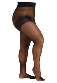 Collant neri trasparenti con vita alta, caratterizzati da una gradazione di colore che va dal scuro al chiaro. Texture morbida con una finitura lucida.