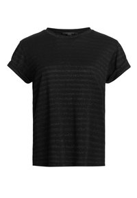 Camiseta de manga corta negra con un patrón de rayas texturizado, escote redondo y corte relajado. Confeccionada con una tela ligera.