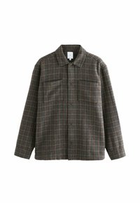 Knap-på skjorte i et brunt ternet mønster, med krave, to forlommer og lange ærmer. Fremstillet af tekstureret stof.