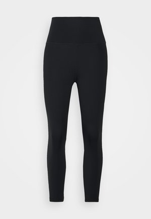 Schwarze, hoch taillierte Leggings in voller Länge aus glattem Stoff ohne sichtbare Muster oder Logos vor hellem Hintergrund.