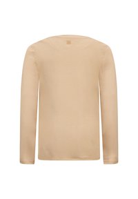 Beige Langarmoberteil aus weicher Baumwolle mit rundem Ausschnitt und geradem Saum. Schlichtes Design ohne sichtbare Muster oder Akzente.