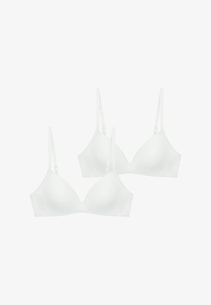 Hvide bh'er med formstøbte skåle, tynde justerbare stropper, sømløst design og en glat tekstur, med et klassisk trekantet snit. To-pak.