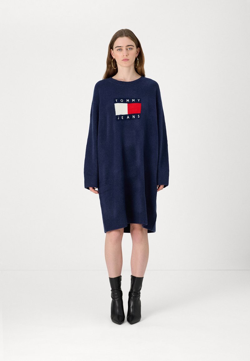 Tommy Jeans FLAG MELANGE DRESS - Jumper dress - dark night navy melange