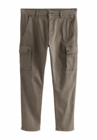 Pantalons cargo dans une teinte brune mate, fabriqués en tissu durable, dotés de deux poches latérales, d'accents en bouton et d'une coupe fuselée.