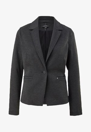 Šedé sako z strukturované látky, s klopovým límcem, zapínáním na jeden knoflík a dvěma předními kapsami s elegantními detaily.