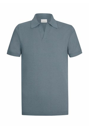 Lyseblå kortærmet polo i blødt strikket stof. Har en klassisk krave og en kvartlang knaplukning. Glat, minimal tekstur.