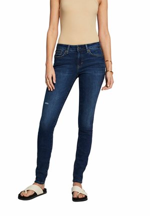 LANACAPRINA Blue Floral Print Skinny Slim Fit Trousers Pants