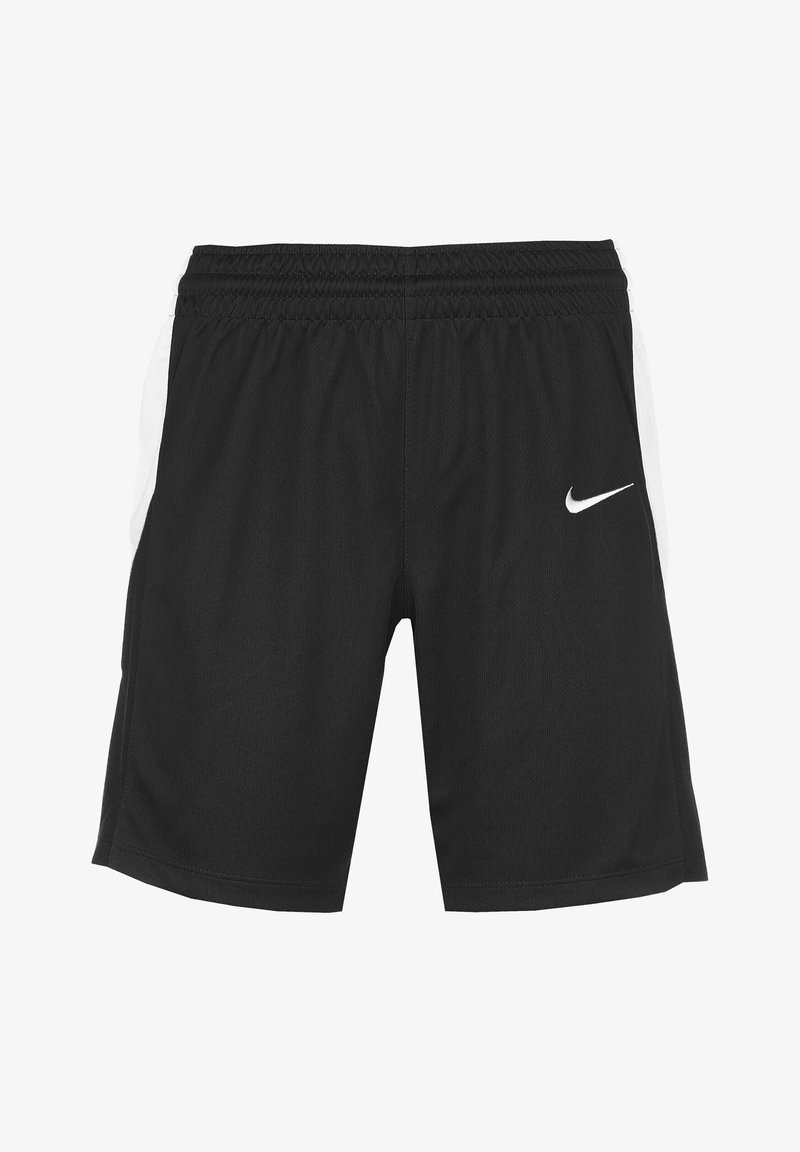 Schwarze Sportshorts aus leichtem Material, mit elastischem Bund und weißen seitlichen Akzenten. Sportliches Nike-Logo auf der Vorderseite.